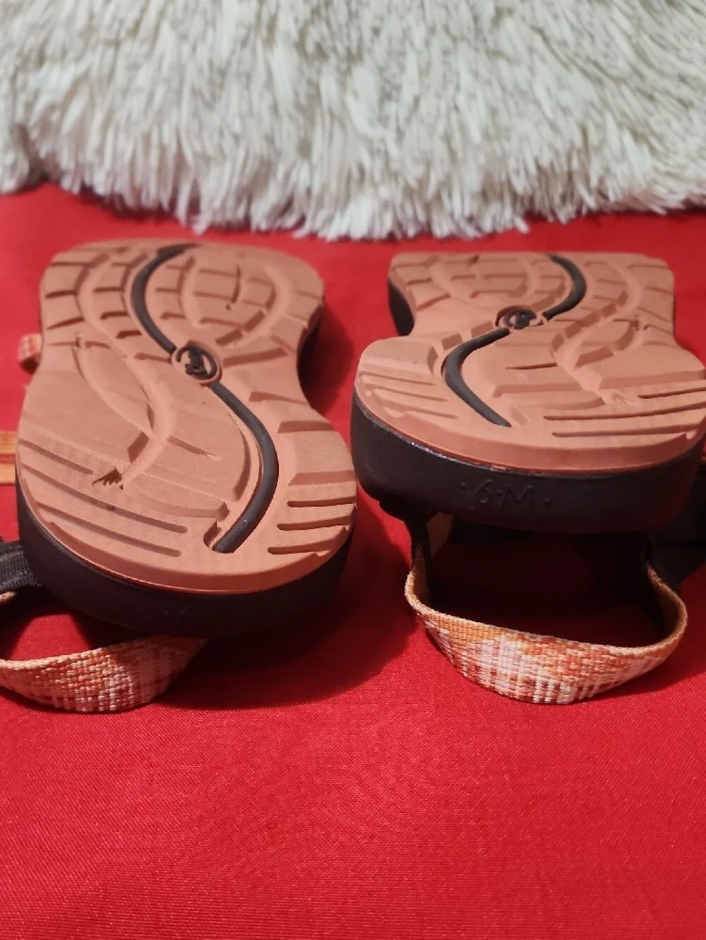Chaco Women's Strappy Sandals in Coral Orange and Brown